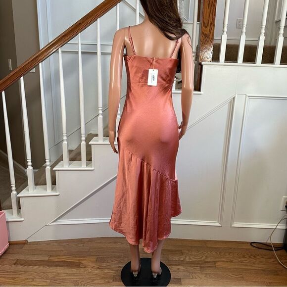 NWT coral satin slit midi dress - Picture 13 of 16